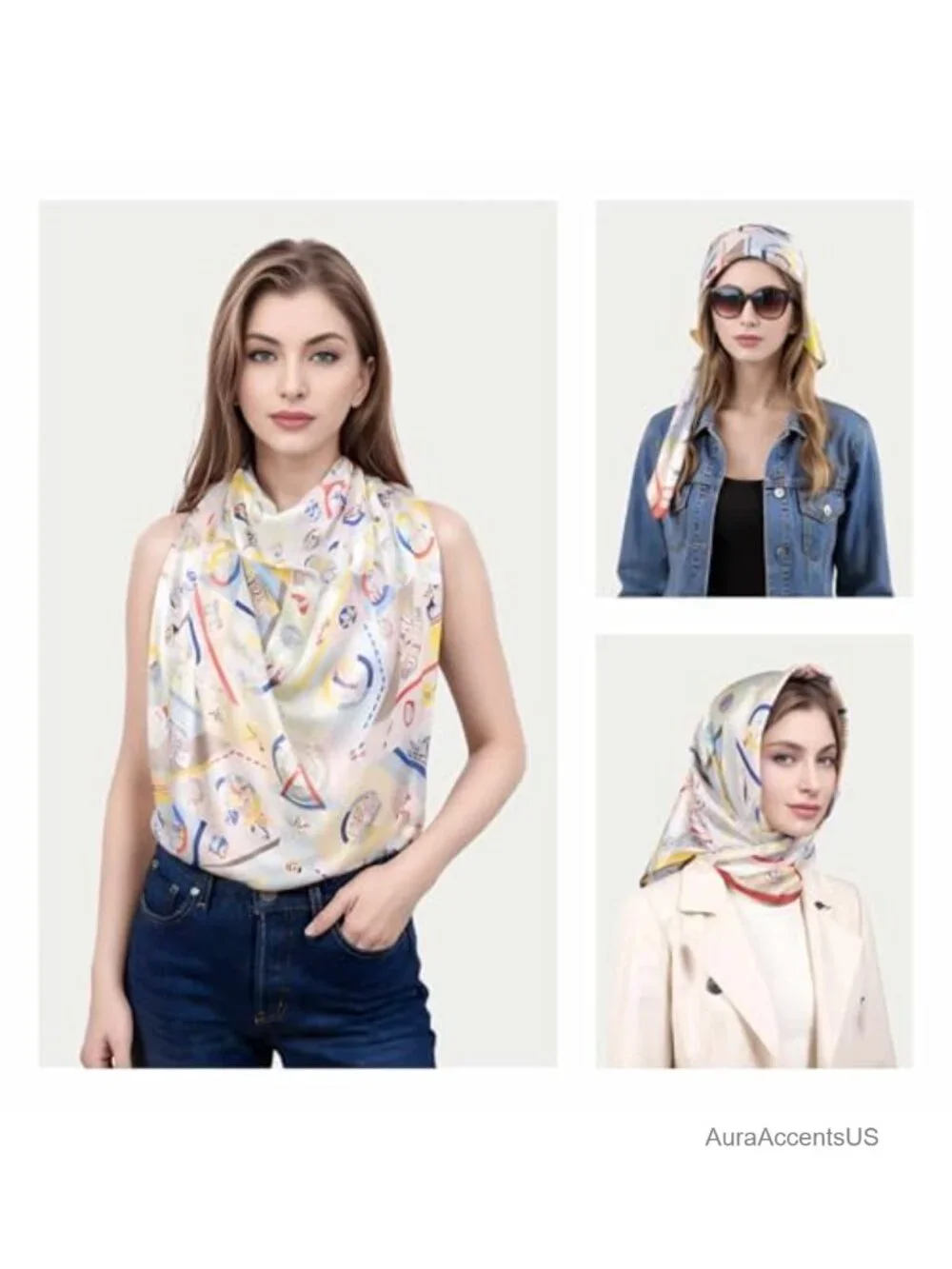 35x35 Square Satin Scarf for Women - Fashion Head Wrap & Neckerchief